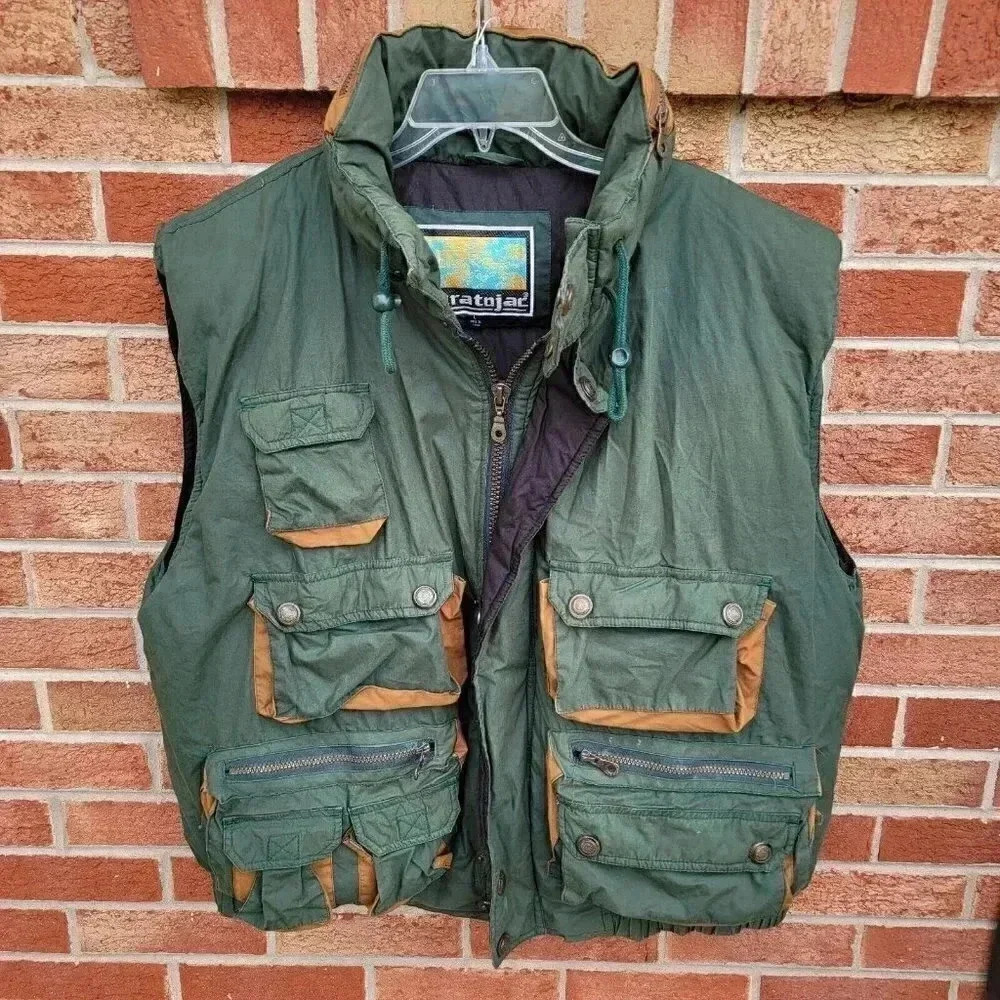 Stratojac Green Down Vest Jacket Men's Size Large Hunting/ Outdoor 5 Pockets